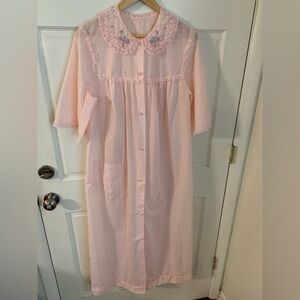 Vintage Sears Pink Nightgown Robe with Lace Embroidered Collar M 36